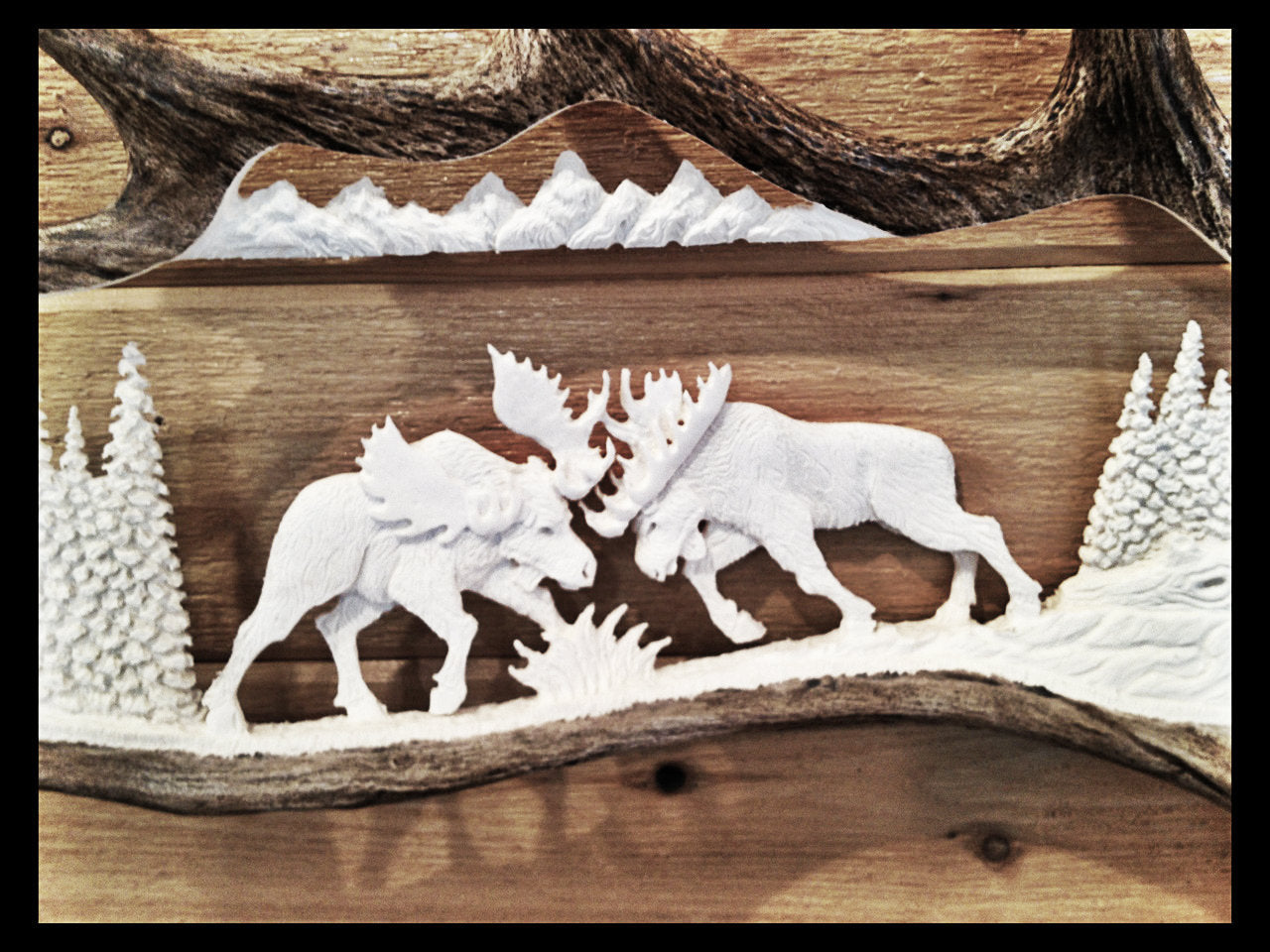Fighting Moose Antler Carving