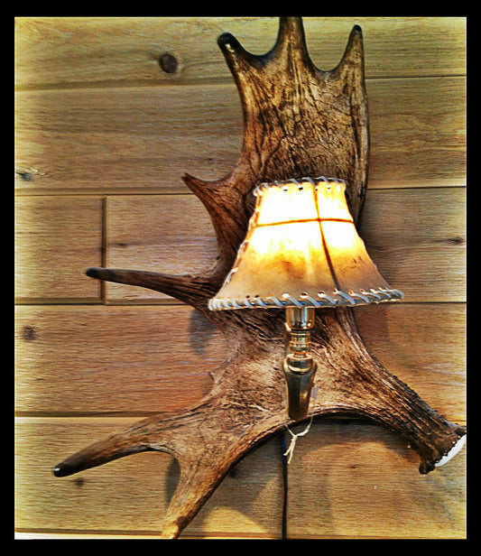 Moose Antler Wall Sconce w/Rawhide Shade