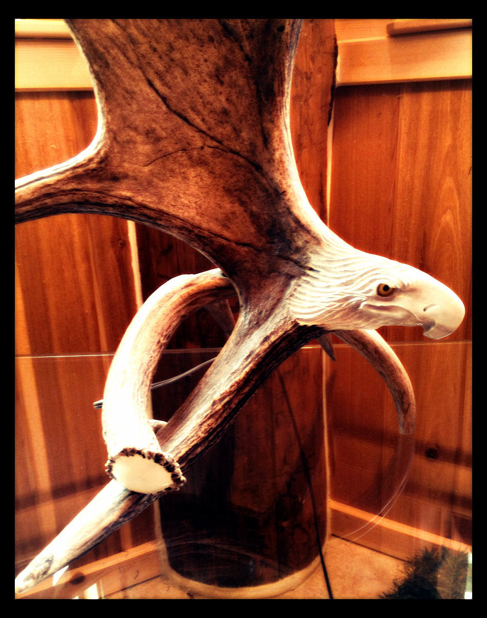 Soaring Eagle Antler Carving w/Antler Base