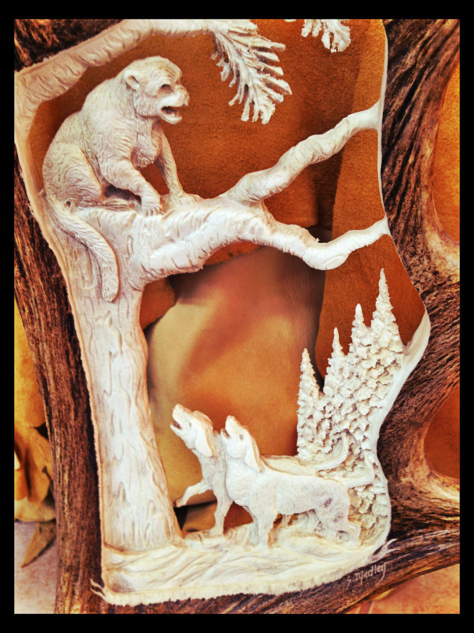 The Hunt Antler Carving, 24"