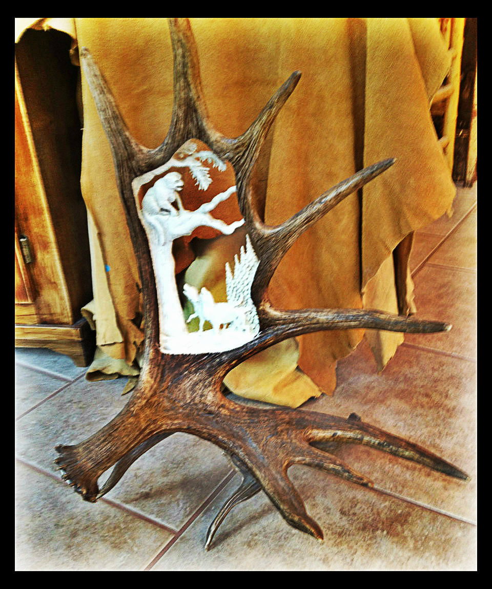 The Hunt Antler Carving, 24"