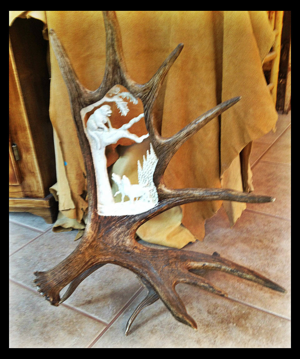 The Hunt Antler Carving, 24"
