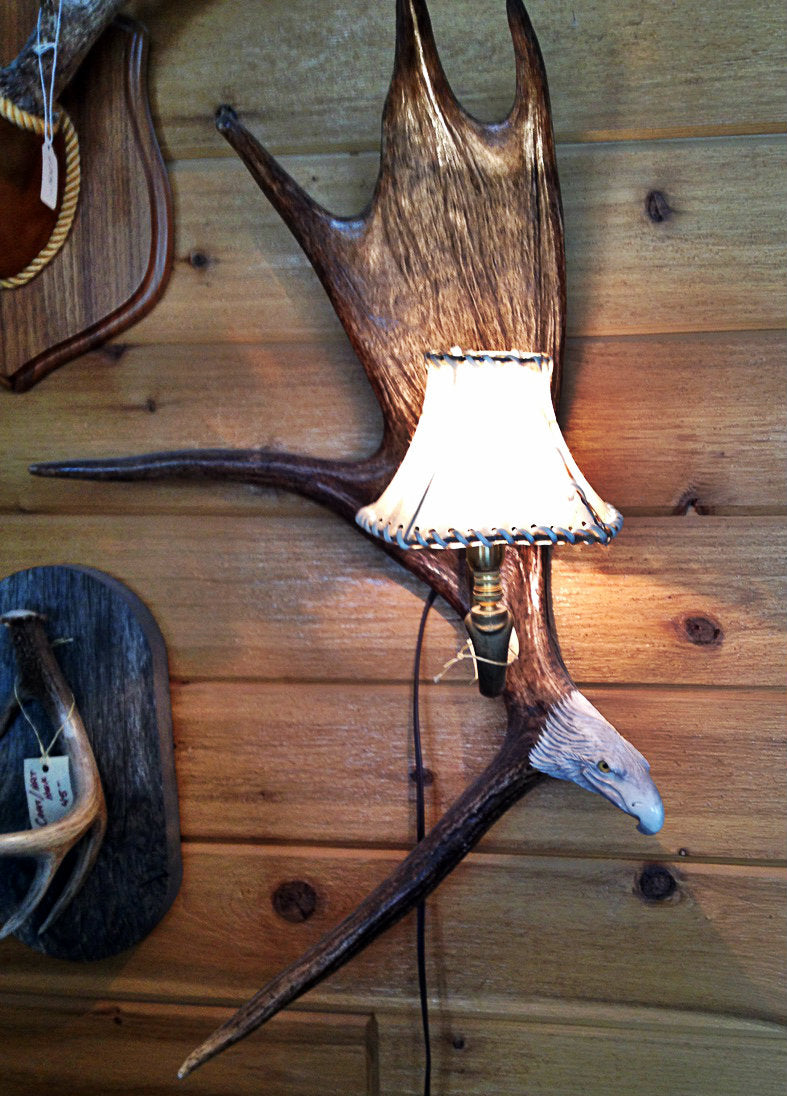 Moose Antler Wall Sconce w/Rawhide Shade