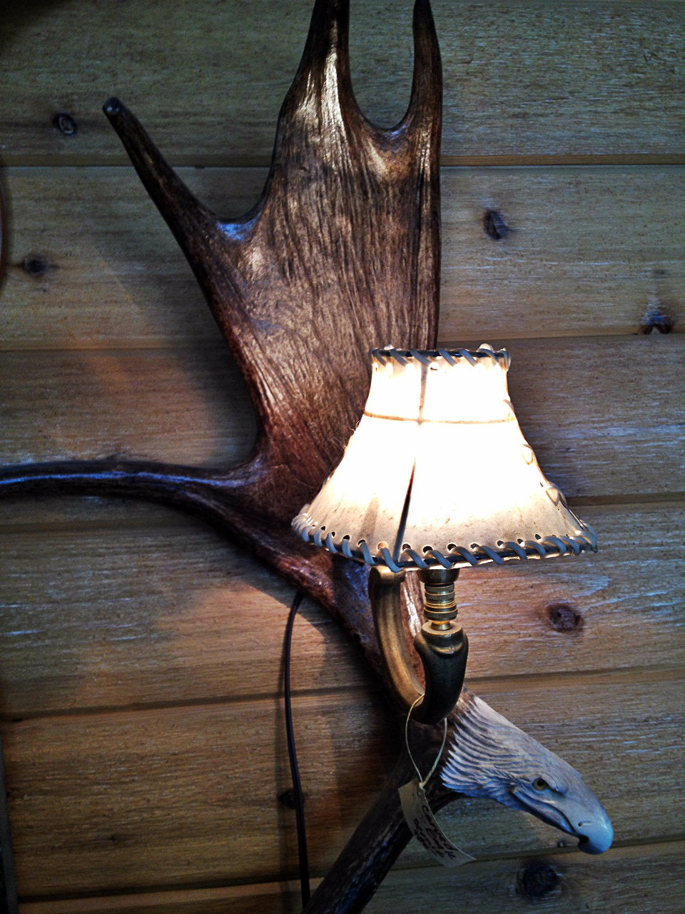 Moose Antler Wall Sconce w/Rawhide Shade