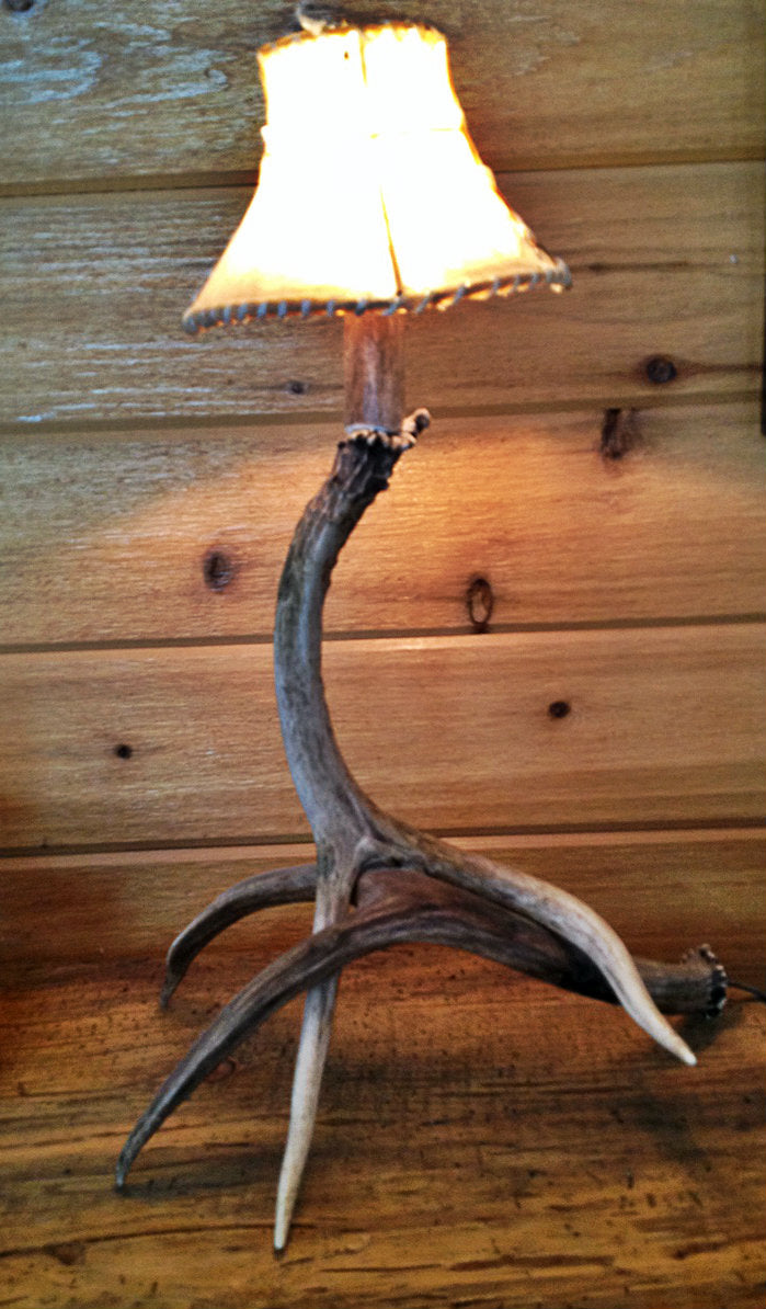 Deer Antler Table Lamp with Rawhide Shade