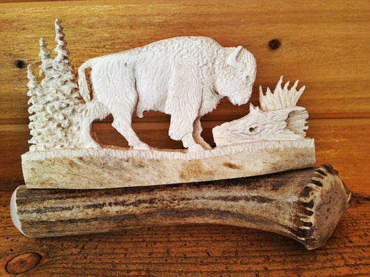 Bull Bison Antler Carving