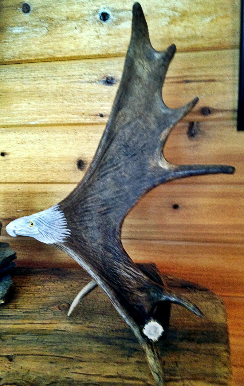 Soaring Eagle Antler Carving w/Antler Base