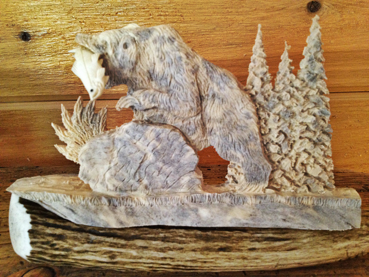 The Fishing Bear Antler Carving