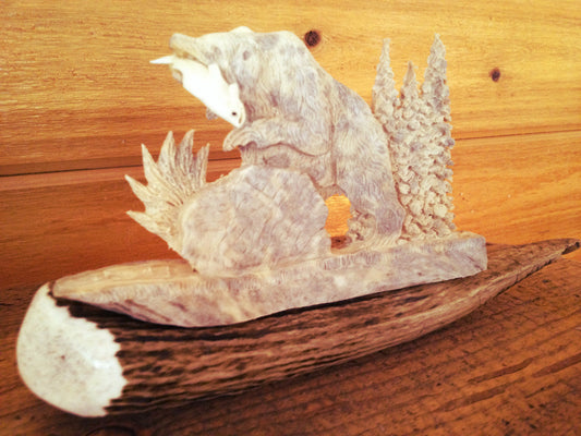 The Fishing Bear Antler Carving