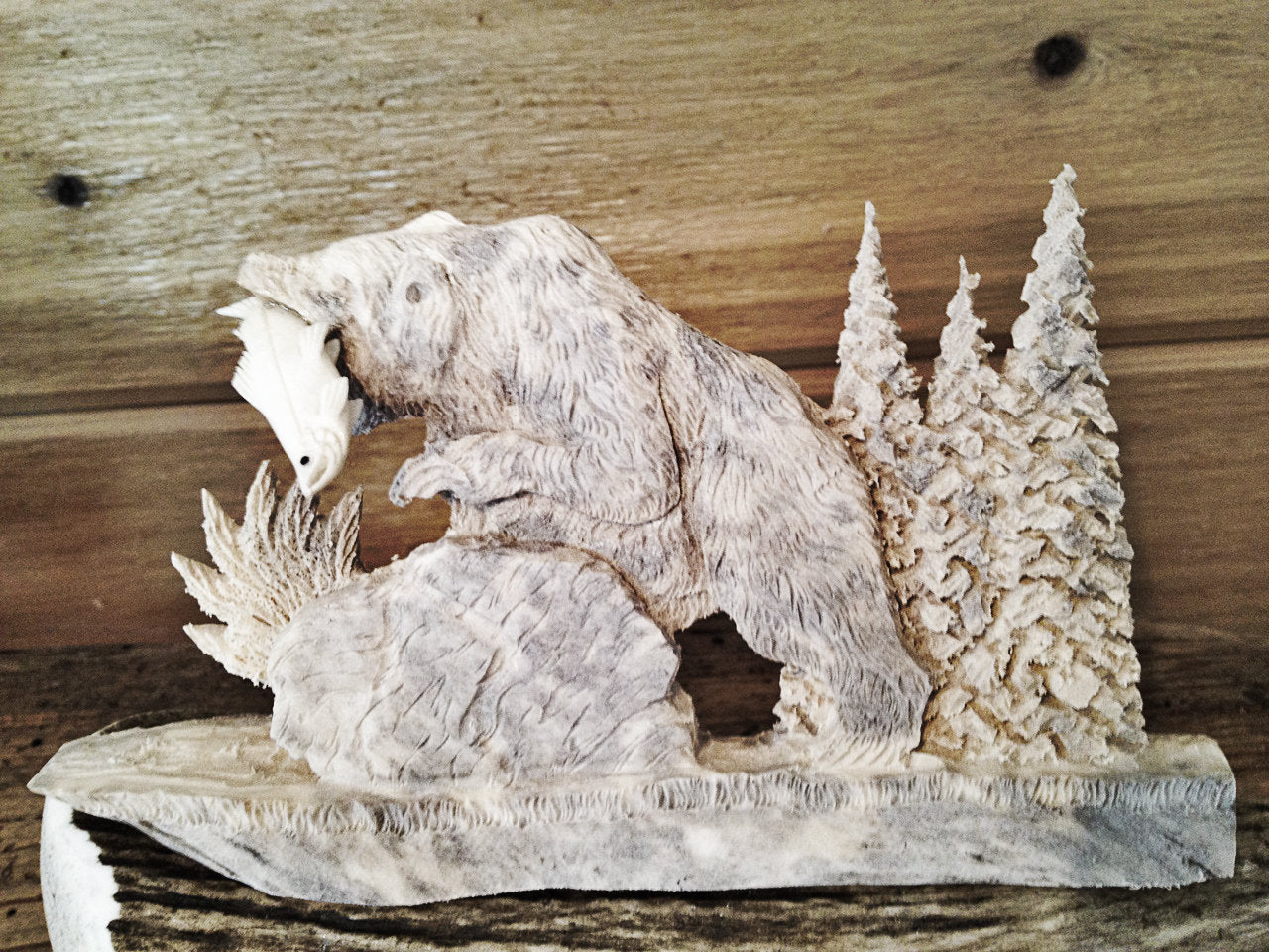 The Fishing Bear Antler Carving