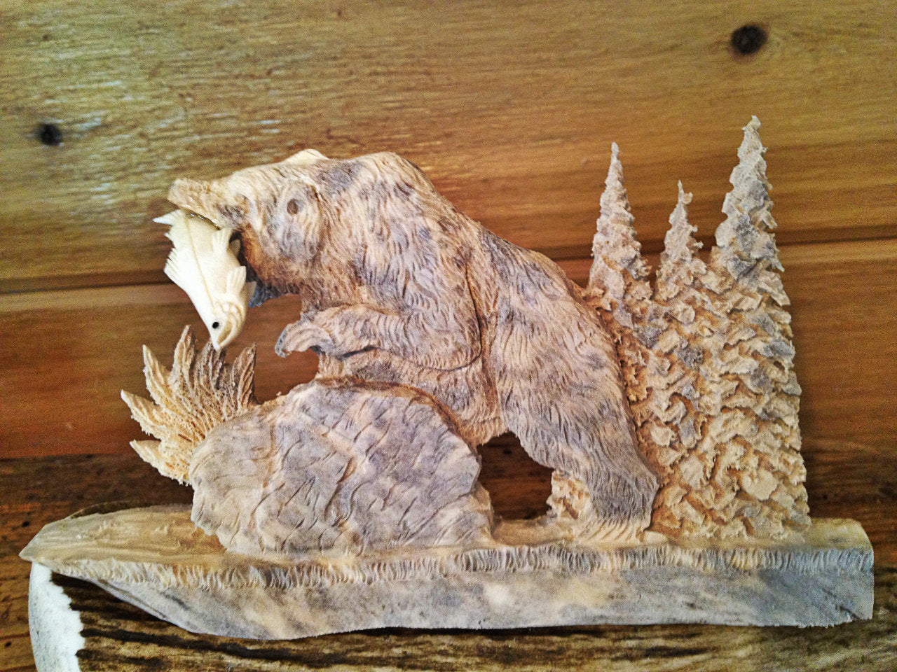 The Fishing Bear Antler Carving
