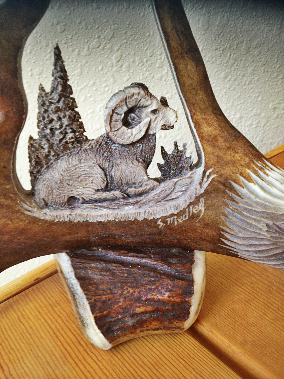 Wild Ram Antler Carving