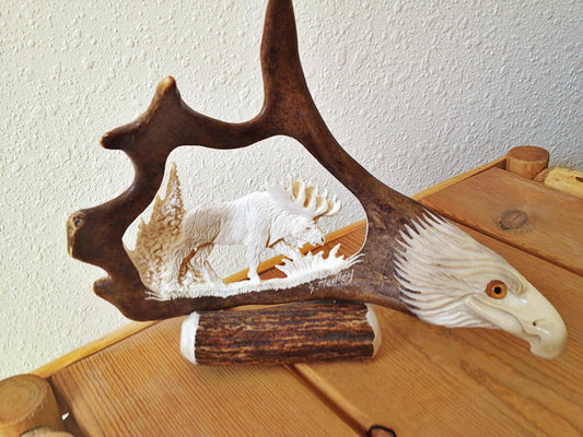Wild Moose Antler Carving