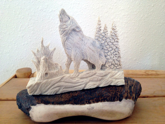 Howling Wolf Antler Carving