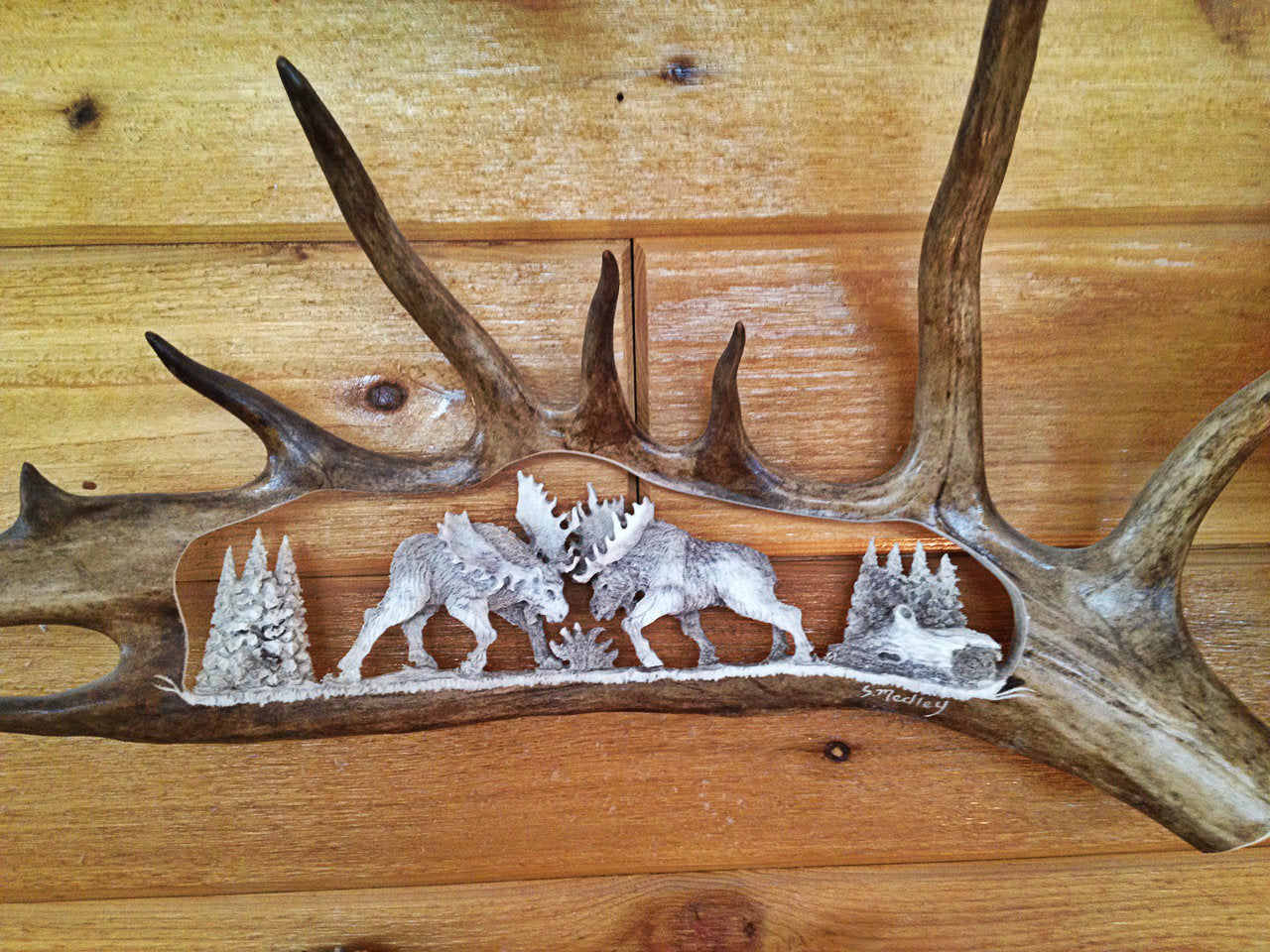 Fighting Bulls Antler Carving