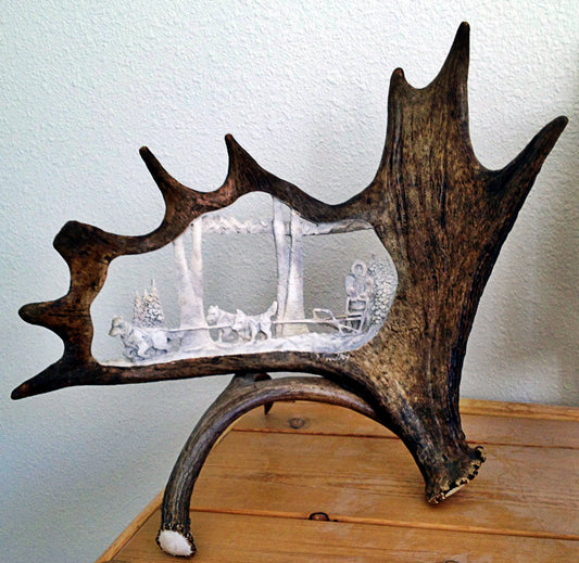 Iditarod Sled Dogs Moose Antler Carving