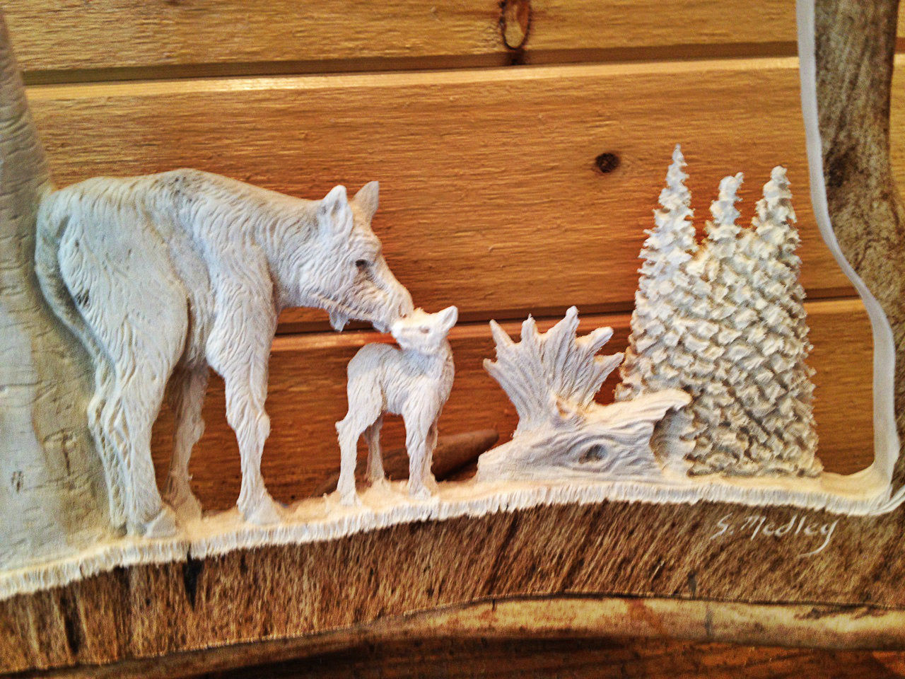 Momma Moose and Calf Antler Carving