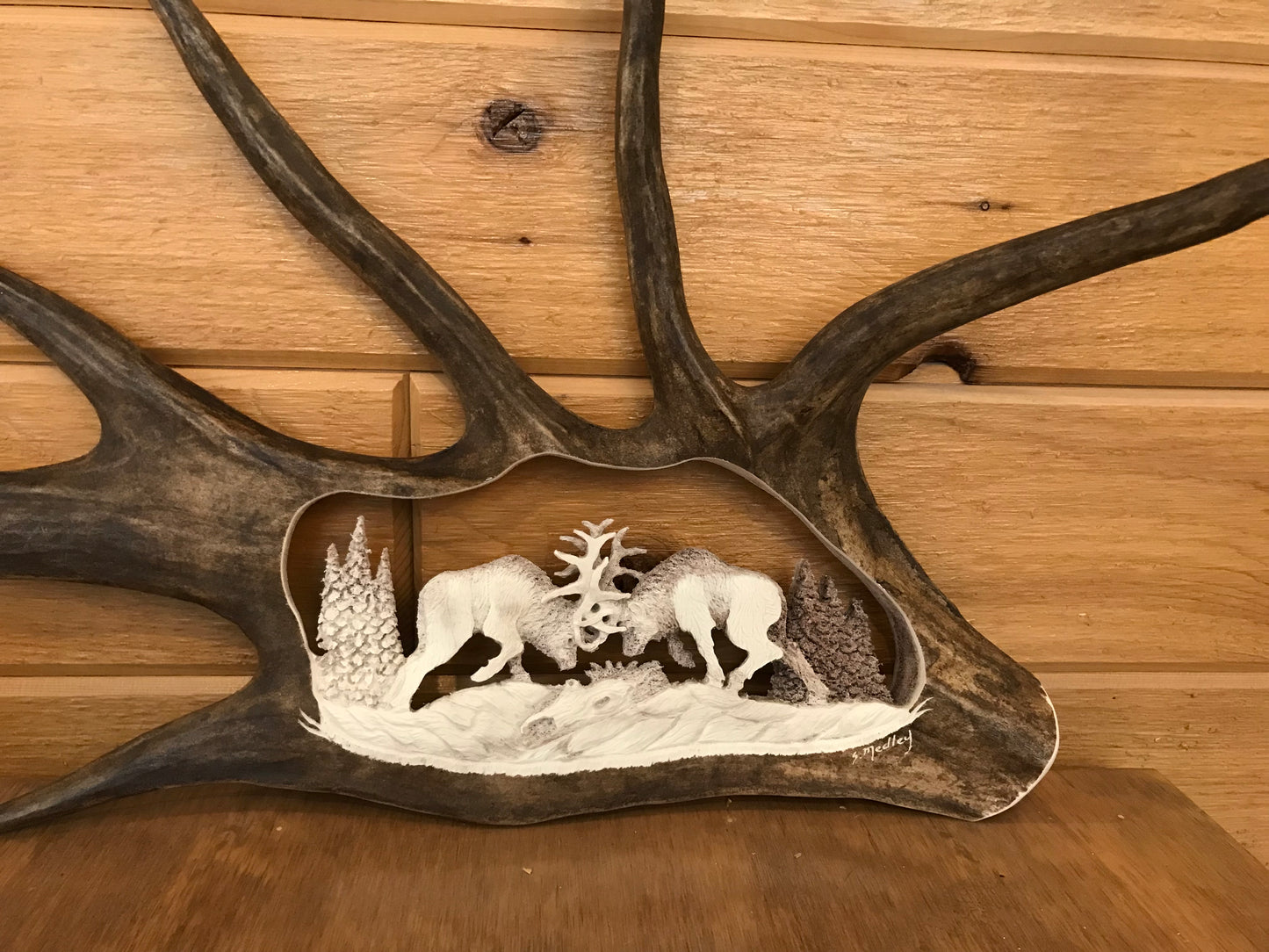 Fighting Bulls Antler Carving