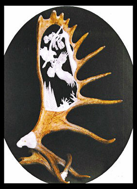 Fighting Eagles Antler Carving w/Base