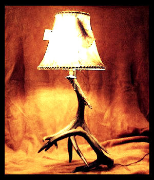 Whitetail Deer 2 Antler Table Lamp w/Rawhide Shade