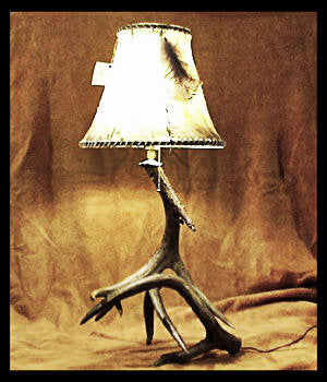 Deer Antler Table Lamp with Rawhide Shade