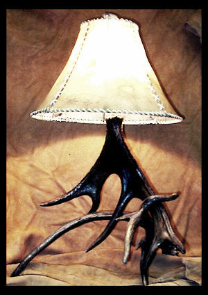 Deer Antler Table Lamp with Rawhide Shade