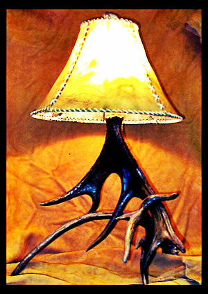 Deer Antler Table Lamp with Rawhide Shade