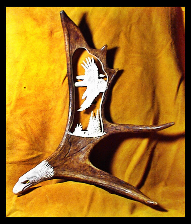 Banking Eagle Antler Carving, 18"
