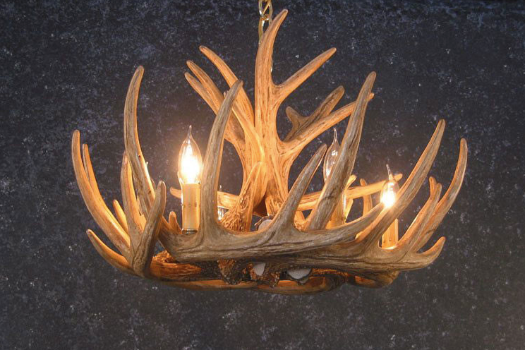 Lake Geneva Faux Deer Antler Chandelier, 24" W x 15" T