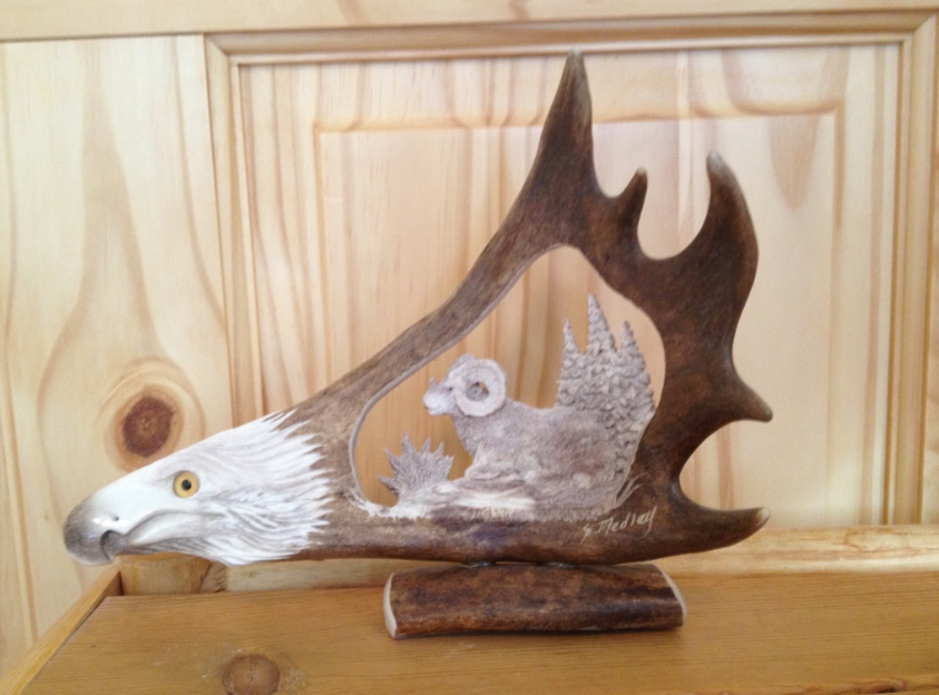 Wild Ram Antler Carving