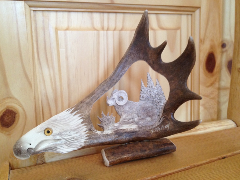 Wild Ram Antler Carving