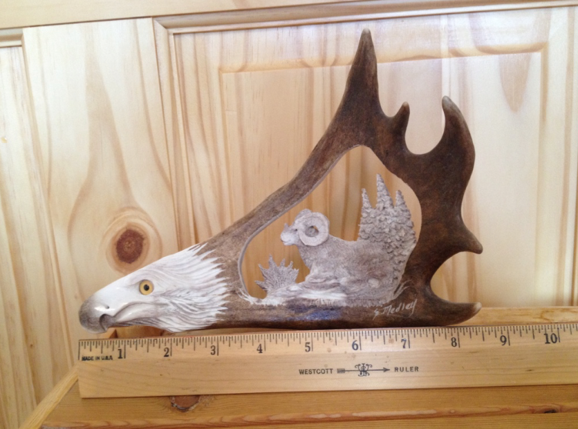 Wild Ram Antler Carving