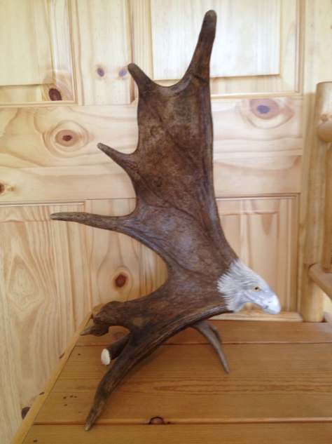 Soaring Eagle Antler Carving w/Antler Base