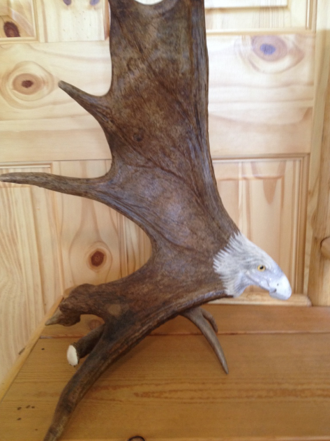 Soaring Eagle Antler Carving w/Antler Base