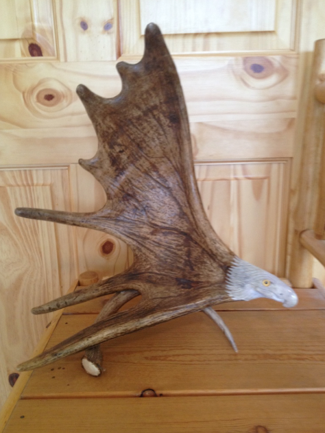 Soaring Eagle Antler Carving w/Antler Base