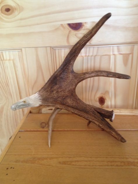 Soaring Eagle Antler Carving w/Antler Base