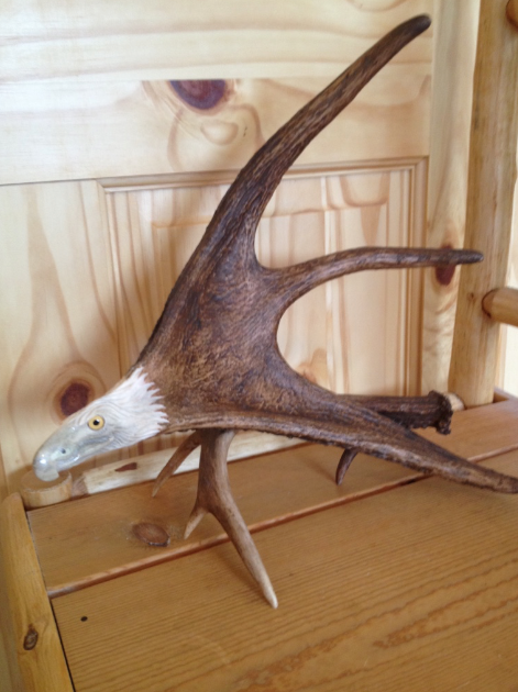 Soaring Eagle Antler Carving w/Antler Base