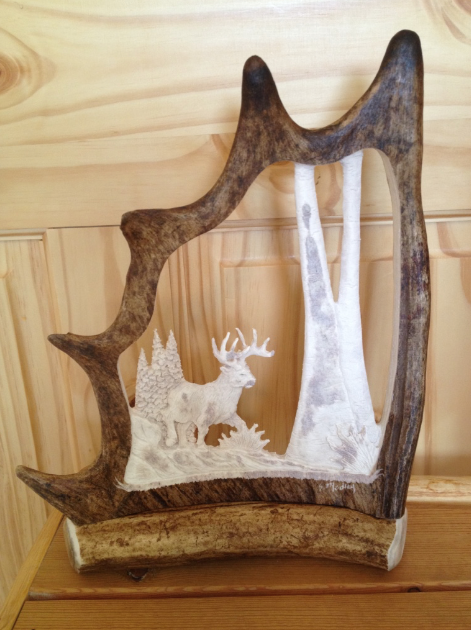 Running Deer or Caribou Antler Carving