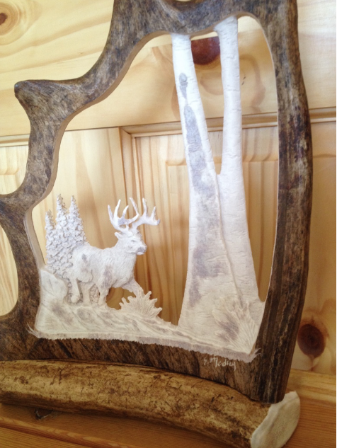 Running Deer or Caribou Antler Carving