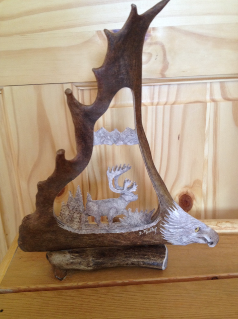 Walking Caribou Antler Carving