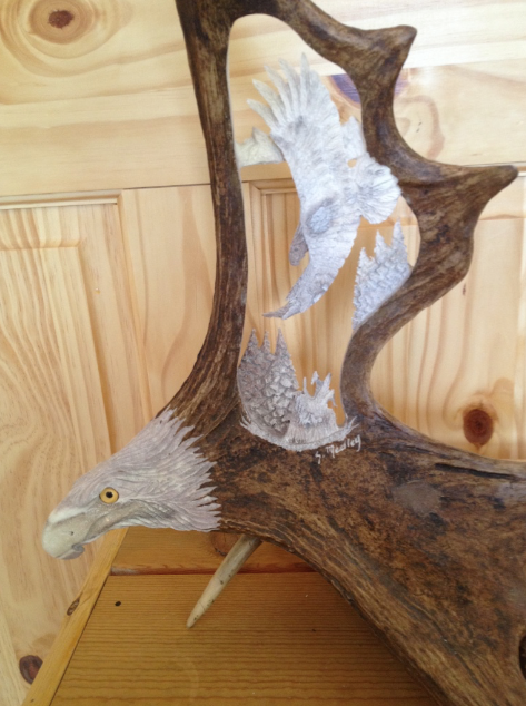 Flying Eagle Antler Carving