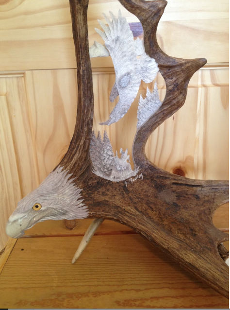 Flying Eagle Antler Carving