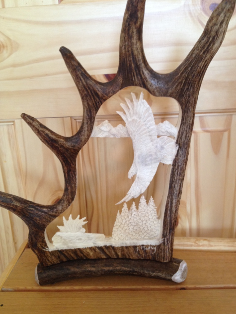 Banking Eagle Antler Carving