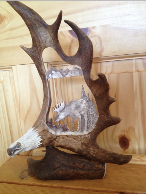 Wild Moose Antler Carving