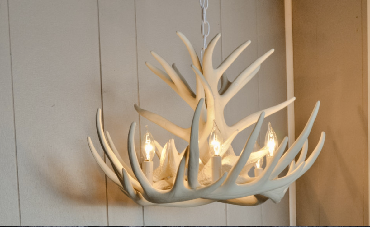 Lake Geneva Faux Deer Antler Chandelier, 24" W x 15" T