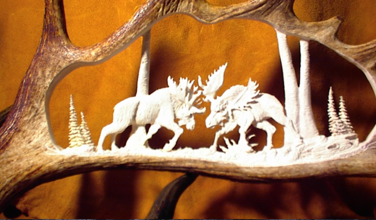 Fighting Moose Antler Carving