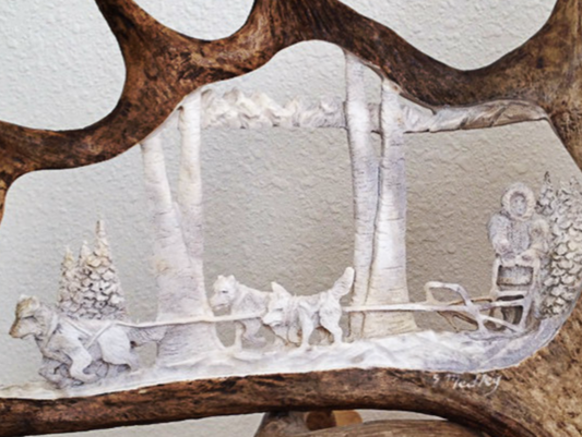 Iditarod Sled Dogs Moose Antler Carving