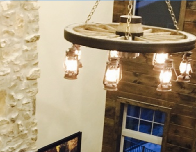 Buffalo Bill Wagon Wheel Rustic Chandelier, 42" W x 12"T