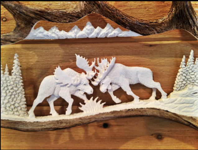 Fighting Moose Antler Carving