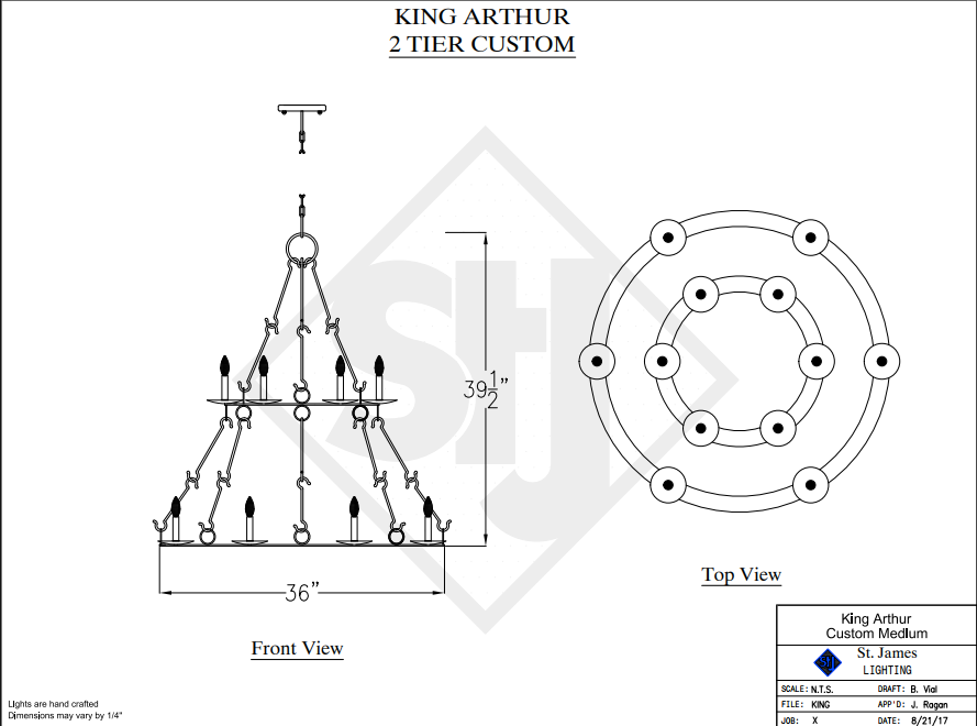 St. James King Arthur Medieval Steel Chandelier Custom Design